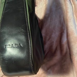 PRADA dark green nylon hobo bag with metal handles
